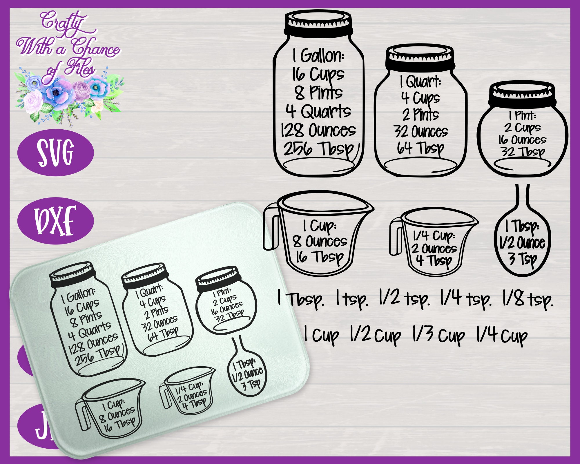 Kitchen Conversion Chart SVG, Baking Measurements SVG, Recipe Cheat Sheet SVG, Kitchen Measurement Equivalent Design