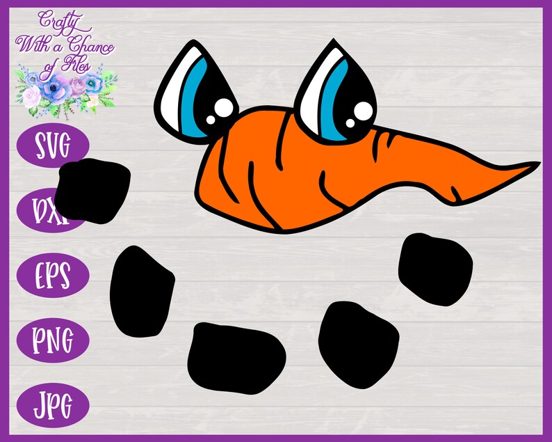 Puede incluir: Un mu&ntilde;eco de nieve de dibujos animados con una nariz de zanahoria naranja brillante y ojos negros. El mu&ntilde;eco de nieve tiene cuatro botones de carb&oacute;n negro y un fondo blanco.