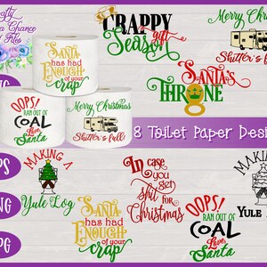 Pacchetto SVG di carta igienica natalizia, sublimazione di carta igienica PNG, regalo di bavaglio di Natale SVG, divertenti disegni di sublimazione di carta igienica natalizia