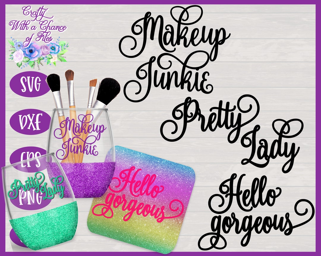 Makeup Words SVG Makeup Brush Holder SVG Make up Jar SVG Glittered Wine