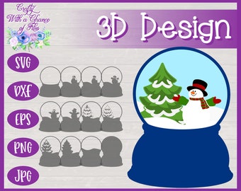 3D Christmas Snowglobe SVG, Snowman Ornament Design (Digital Download)