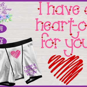 Mens Boxers SVG, Funny Men&#39;s Underwear SVG, I Have a Heart-On for You SVG, Valentine&#39;s Day Gag Gift Sublimation Design