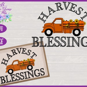Harvest Blessings SVG | Fall Pumpkin Truck SVG | Thanksgiving SVG | Autumn Farmhouse Sign Design
