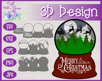 Layered Christmas Snow Globe SVG, 3D Ornament Design (Digital Download)