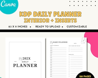 Puede incluir: Un planificador diario imprimible en blanco y negro con un diseño floral. El planificador incluye secciones para el horario del día, las 3 tareas principales del día, las prioridades y las notas. El planificador mide 8,5 x 11 pulgadas e incluye 120 páginas.