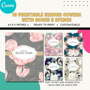 10 Binder Cover Printables with Roses & Spines 8.5 X 11 Inches