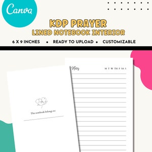 KDP Lined Notebook Interior Template 6x9, Canva KDP Template for Low Content Books [Ready To Upload]