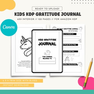 KDP Gratitude Journal Interior for Kids 6x9, Canva KDP Template with Commercial License for Low Content Books [Ready To Upload]