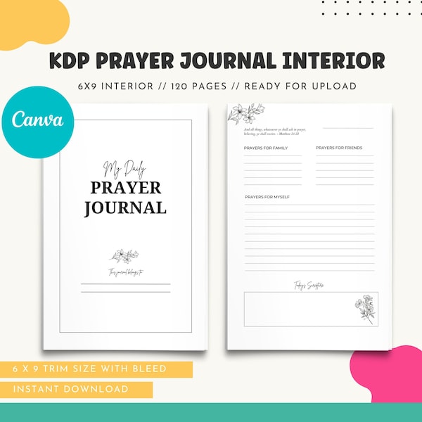KDP Prayer Journal Interior Template 6x9 (Floral), Canva Kdp Template with Commercial Use for Low Content Books [Ready To Upload]