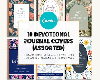 May include: Ten printable journal covers with floral designs. The covers are in various colors, including blue, green, red, yellow, and white. The text on the covers includes "My Prayer Devotional", "Daily Devotional", "My Daily Devotional", "Devotional", and "Daily".