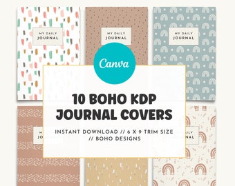 10 portadas de diario BOHO KDP KDP 6 x 9 pulgadas - Plantillas Canva kdp con uso comercial para libros de bajo contenido [Listo para cargar]