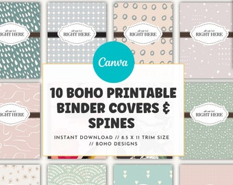 10 BOHO Printable Covers with Spines Editable with Canva for School, Home, Office Organization 8.5 X 11 Inches [Ready to Print]