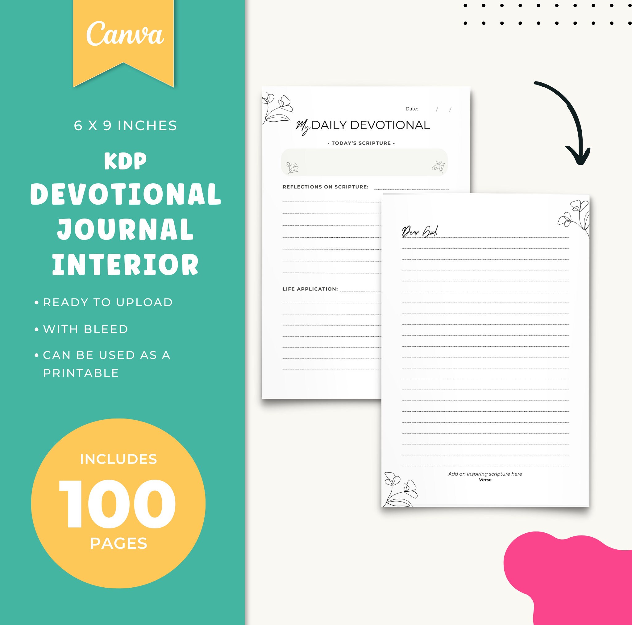 Devotion Commercial KDP Devotional Journal Interior 6X9 - Canva KDP Templates With ...