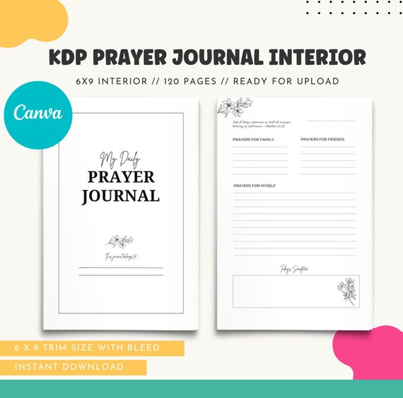KDP Prayer Journal Interior Template 6x9 (Floral), Canva Kdp Template with Commercial Use for Low Content Books [Ready To Upload]