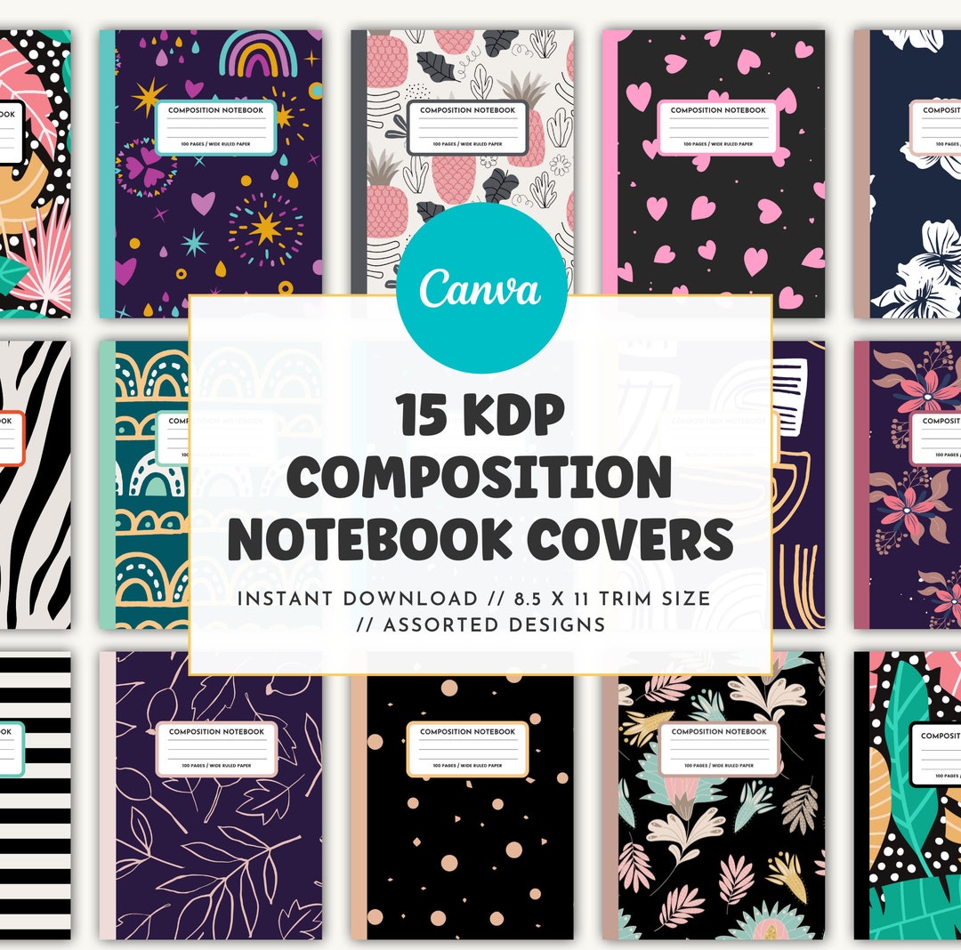 15 KDP Composition Notebook Covers 8.5 X 11 Inches Canva KDP Templates