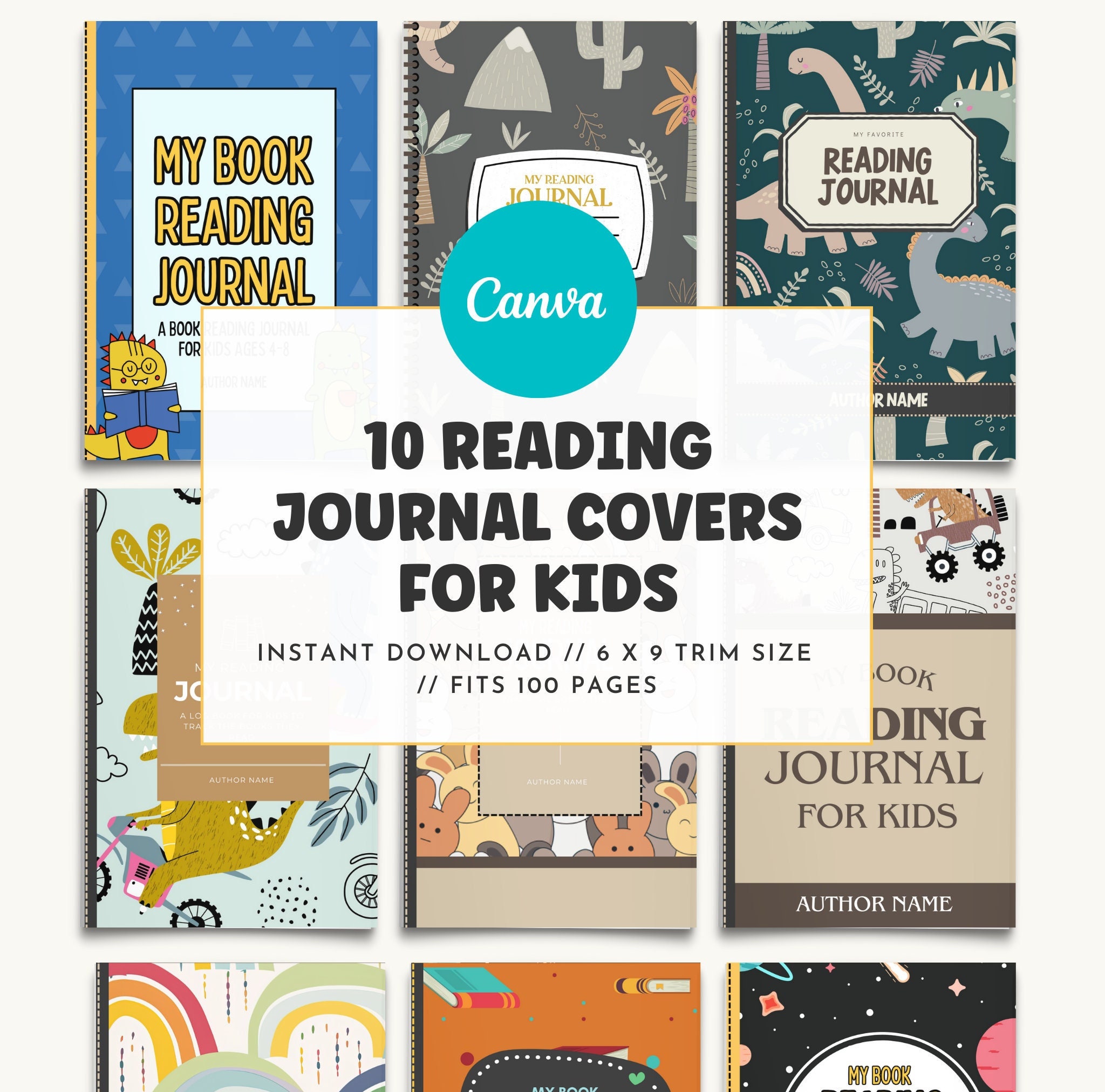 10 KDP Reading Journal Covers for Kids Designs 6X9 - Canva KDP ...