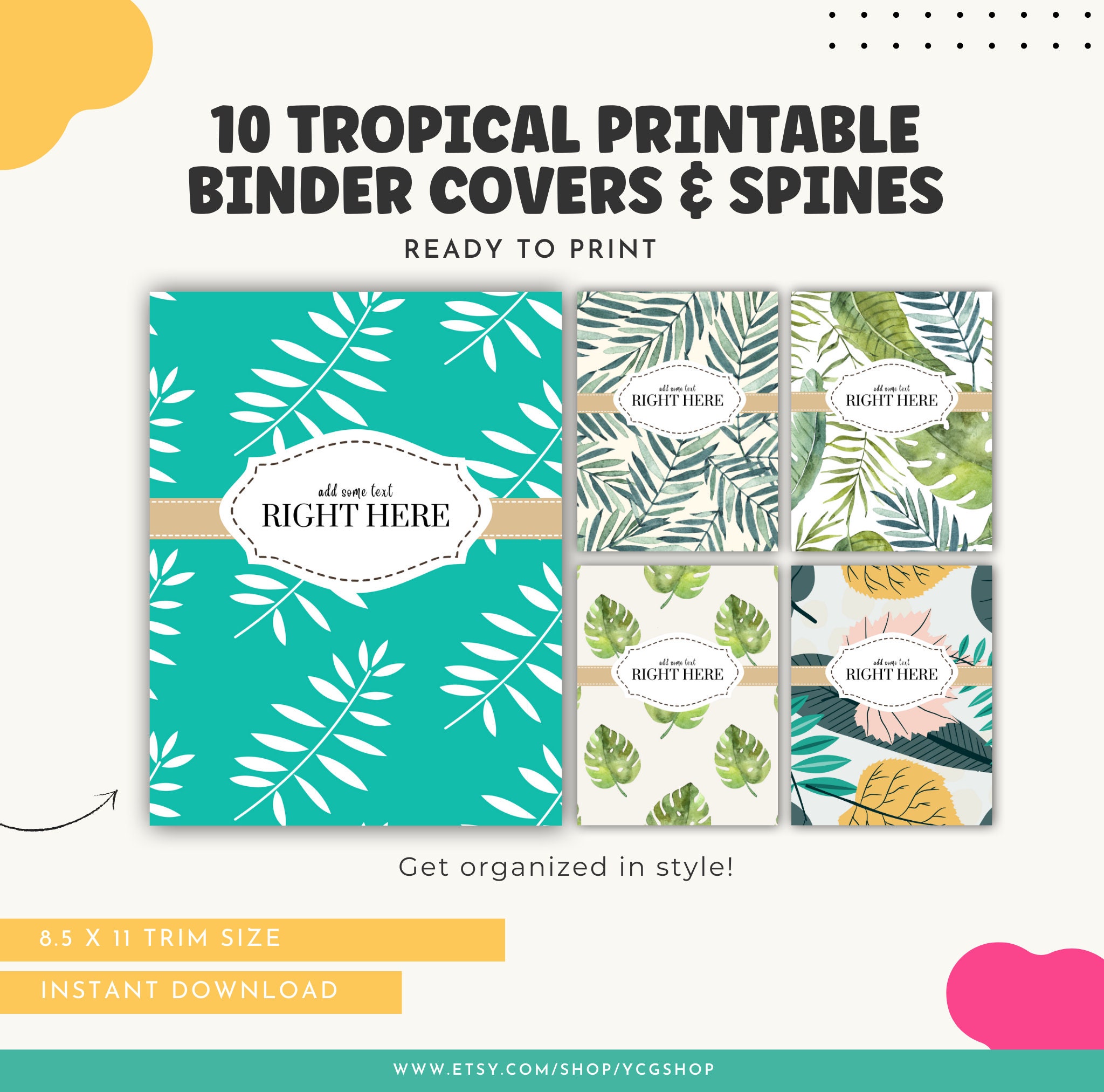 10 Tropical Editable Printable Binder Covers & Spines 8.5 X 11 Inches ...