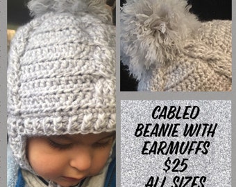 Cabled beanie with ear muffs