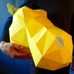Medio hipopótamo DIY KIT / decoración de la habitación / artesanía de papel / decoración de la pared / cabeza de animal de papel / DIY papel craft / paper Hippo / Hippo Head / Origami