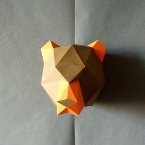 Ours brun trophée « faire vous-même » / KIT DIY ours / chambre Decor papier Craft / Wall Decor papier animaux tête / bricolage papier Craft / Origami