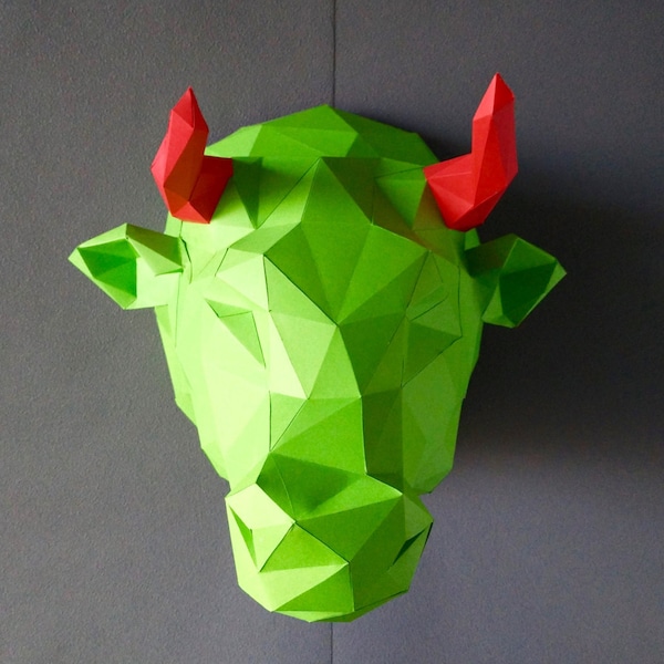 Bull Kit "zelf doen" / Bull DIY KIT / Room Decor / papier ambachtelijke / Wall Decor / papier dier Head / DIY Paper Craft / papier stier / Origami