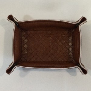 Brown Faux Leather Valet Tray: Crosshatch Travel Catchall 4x2.5 in