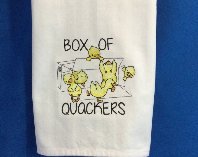 Box of Quackers Chicken Embroidered Kitchen Towel, Chicken Lover Ready-to-Gift Towel-Funny Saying & Image-Gag Gift, Chicken Home Decor