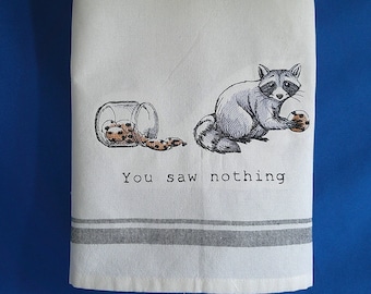 Racoon Embroidered Kitchen Towel: Mischievous Novelty Gift