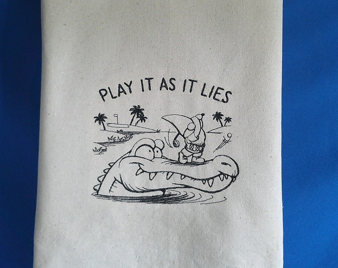 Funny Golfing Gnome Kitchen Towel - Play It As It Lies; Golf Lovers, Gag Gift; Fun Gift for Golf Enthusiasts; Novelty Kitchen Decor