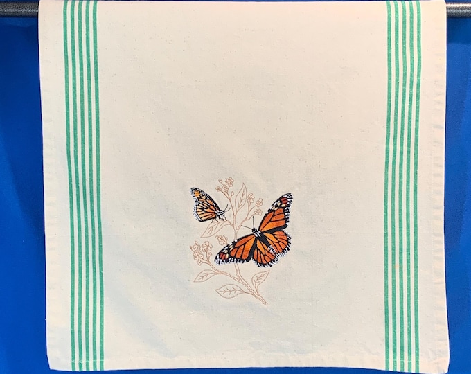 Personalized Embroidered Monarch Butterfly Kitchen Towel | Nature-Inspired Home Gift & Kitchen Decor