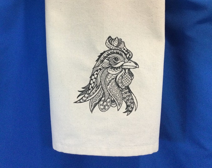 Farmhouse Kitchen Towel - Hen Doodle Embroidered Towel-Chicken Lover Gift-Housewarming Gift, Embroidered Chicken Towel, Chicken Embroidery