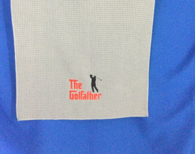 Golf Bag Towel - The Golfather Embroidered Towel, Microfiber Waffle Pattern, Trifold with Clip, Cindeer  Brand, Free Shipping