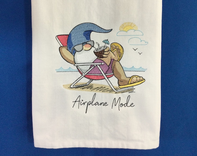 Kitchen Towel - Gnome - Airplane Mode Embroidered Towel, 20" X 28" W/Back Hanging Tab, Gnome Lover-Free Shipping