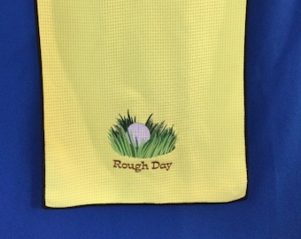 Golf Bag Towel - Rough Day Yellow Tri-Fold Soft Microfiber Sports Towel including Carabineer-3 Metal Grommets-Waffle Pattern-16" x 23"