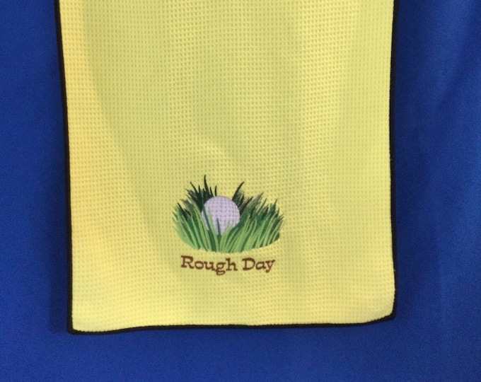 Golf Bag Towel - Rough Day - Yellow Tri-Fold Soft Microfiber Sports Towel including Carabineer-3 Metal Grommets-Waffle Pattern-16" x 23"