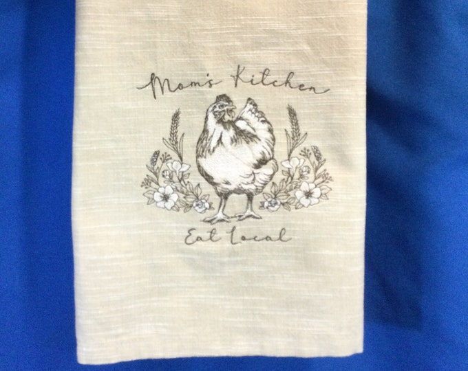 Mom's Kitchen Chicken Embroidered Towel - French Farmhouse Style, Perfect Housewarming Gift for Chicken Lovers, Barnyard Chicken,