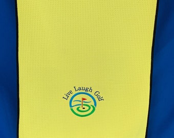 Golf Bag Towel - Live Laugh Golf - Yellow Towel Tri-Fold Microfiber Sports Towel with Carabineer-3 Metal Grommets - Golf Accessory