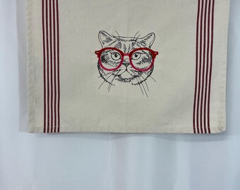 Embroidered Seeing Eye Cat Kitchen Towel | Tea Towel for Cat Lovers | Gag Gift & Housewarming Decor