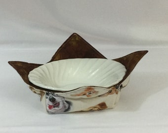 Dog Selfie Microwave Bowl Cozy; Medium-10" Top-6" Bottom Diameters-Salad Bowl Size, Reversible, Free Shipping, Hot Bowl Pad