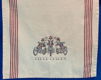 Sassy Biker Chicks Kitchen Towel: Funny Motorcycle Chicken Gift