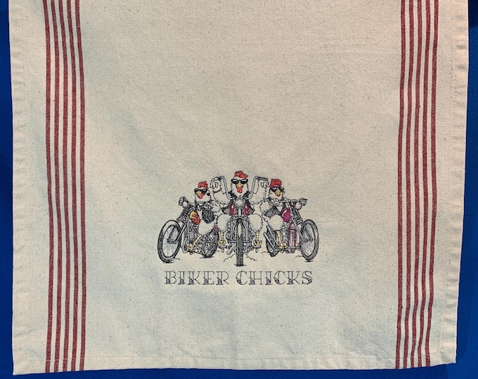 Biker Chicks Kitchen Towel - Funny Image for Chicken Lovers, Absorbent Towel with Hanging Tab,