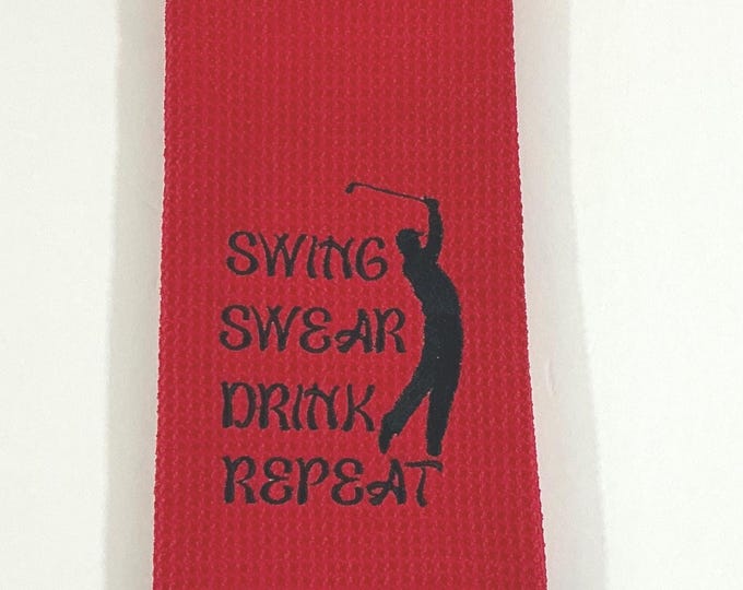Embroidered Golf Towel - Swing Swear Drink Repeat | Trifold Red Microfiber 16"x24" Dad Gift