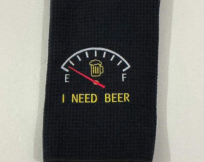 Golf Bag Towel-I Need Beer Embroidered Towel-Black-Microfiber-Tri-fold-Gag Gift-Sports Towel-Golf Accessory-Absorbent-Fathers Day-Absorbent
