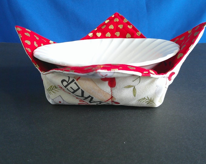 Kiss The Cook & Bless the Baker Microwave Bowl Cozy-Medium - 10" top, 6'' Bottom Diameter, Reversable-Dorm Cozy-Housewarming-Ice Cream Cozy