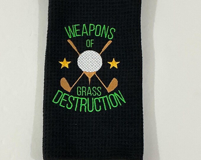 Golf Bag Towel-Weapons of Grass Destruction-Black Tri-Fold Microfiber Sports Towel with Carabineer-3 Metal Grommets-16" x 23"-Sports Towel