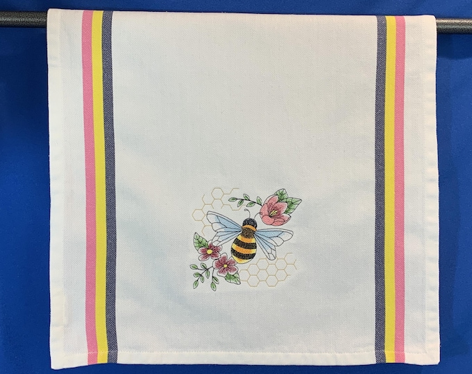 Buzzing Bee and Blooms Kitchen Towel - Honey Bee and Flowers Design - 100% Cotton Dish Towel - Gift Wrapped Ready for Gifting