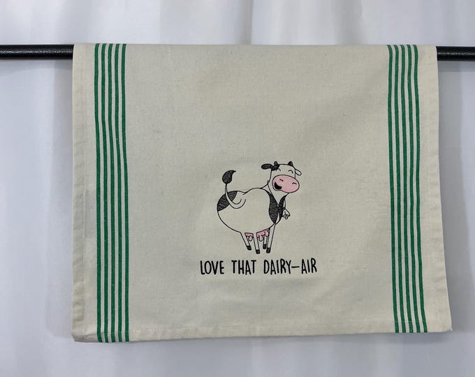 Funny Cow Embroidered Kitchen Towel | Dairy-Air Design | Gift for Mom, Cow Lovers & Farmhouse Decor