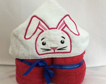 Cozy Girl Hooded Towel - Appliqué Pink Bunny Design, Soft and Absorbent, Great for Bath Time Fun! Full Bath Wrap for Infants to Age Nine!