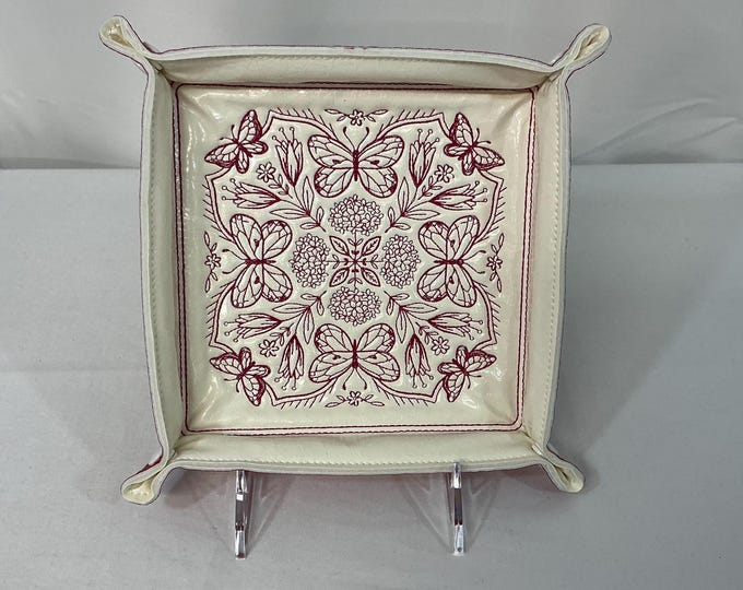 Embroidered Butterfly Kaleidoscope Catchall Tray, Medium Desk Organizer and Dice Tray, Jewelry Tray for Anniversary Gift