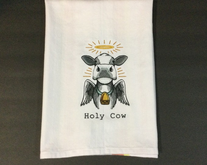 Kitchen Towel - Cow - Holy Cow - Funny Image and Saying Towel, Free Shipping, 100% Cotton Towel, Back Hanging Tab - IPFG-000488